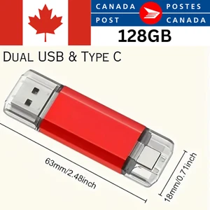128GB Dual USB 2.0 & Type C Flash Drive - Red Flash Drive - Picture 1 of 5