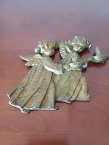 Vintage Original Door or Wall Decorative Brass Cherub Angels with Ring - Picture 1 of 2