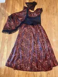 Civil War Reenactment Ball Gown, Cape & Headpiece Red Black Taffeta Victorian - Picture 1 of 7