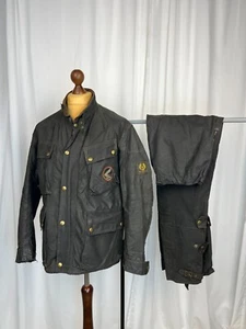 Vintage BELSTAFF Rare 70s Trialmaster 2 Piece Waxed Biker Moto Suit Set Size M-L - Picture 1 of 21