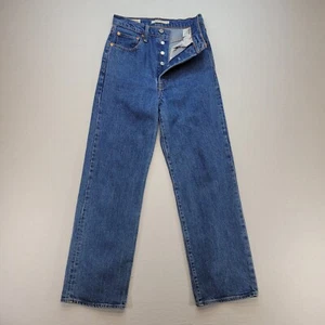 Levis Jeans Womens 27 Blue Ribcage Straight Button Fly Medium Wash Denim - Picture 1 of 12