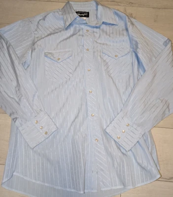 Винтажная ковбойская рубашка Wrangler Western с жемчужной застежкой светло-голубая мужская размер L - Изображение 1 из 3