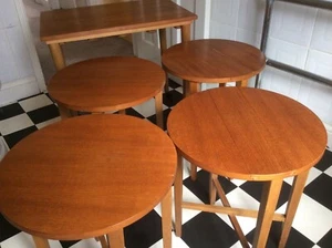 Poul Hundevad Designer Tables 1960 Nest Folding set x5 Danish Mid Century teak - Picture 1 of 12