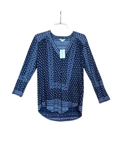 Lucky Brand Women's Blouse M Bohemian Peasant Boho V-Neck Blue Top Shirt NWT - Picture 1 of 15