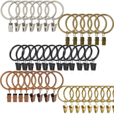 Heavy Duty Metal Curtain Rings Pole Rod Voile Curtain Hooks with Clips 28mm  - Image 1 of 4