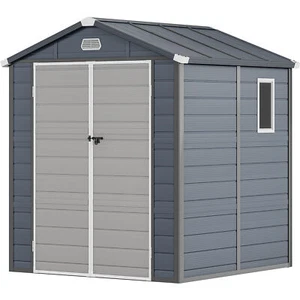 6.3x6.2FT Outdoor Resin Storage Shed w/Lockable Doors All-Weather Plastic Shed - Picture 1 of 9