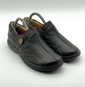 Mocasines sin cordones Clarks Unstructured para mujer talla 8,5 artesanales de cuero negro GC - Imagen 1 de 10