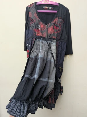 DESIGUAL Vestido Talla 40 Negro Patchwork Paracaídas Dobladillo Burbuja Manga 1/2 Cintura Alta Foto 1 de 4