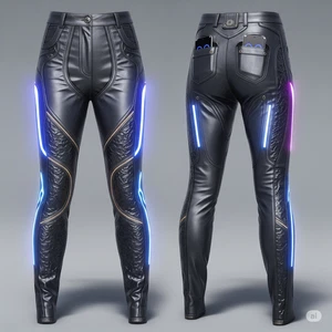 LED Leather Pants for Men – Cyberpunk Techwear Light Up Festival Rave Pants - Picture 1 of 6
