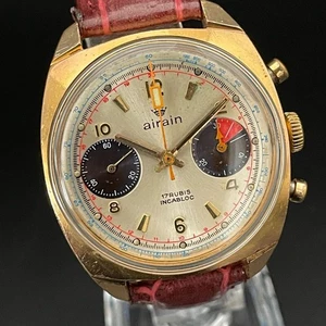 AiRAiN Chronograph Valjoux 7733 34mm Panda Dial Manual Gold Vintage Watch JP - Picture 1 of 10