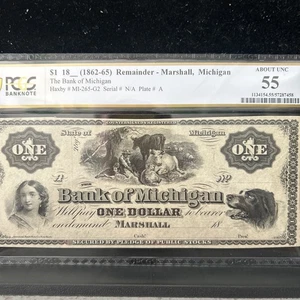 SASA 1862-65 Banca del Michigan $1 Marshall Michigan Pcgs Au55 - Foto 1 di 2