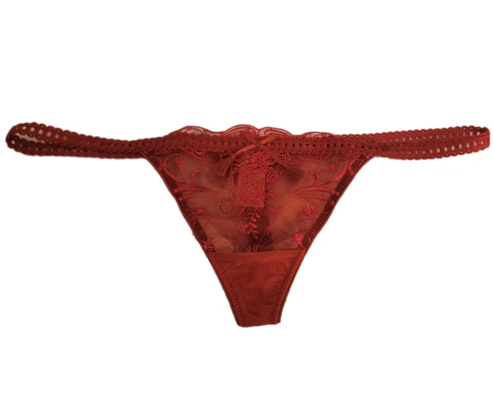 NEW PLEASURE STATE WHITE LABEL WHIMSICAL LACE RED THONG BRIEF  P37-2183W Size S - Image 1 of 4