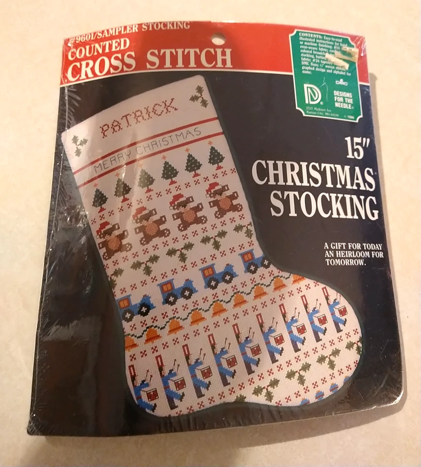 DMC Counted Cross Stitch 15" Christmas Stocking Vintage 9601