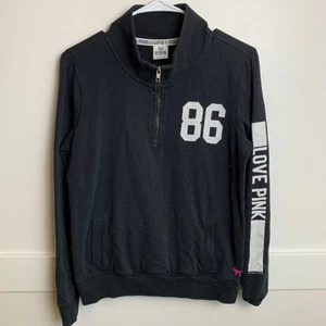 Victoria's Secret Pink Black & White Logo Quarter Zip Pullover Size Small - Picture 1 of 7