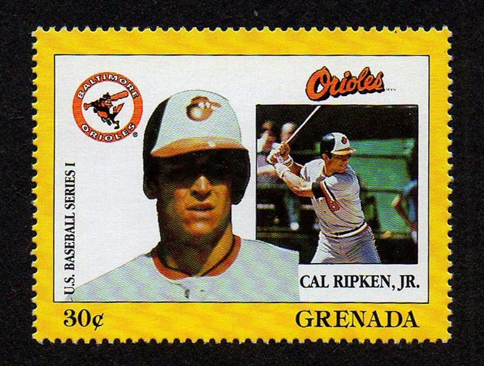 GRENADA, SCOTT # 1665-B, JUGADOR DE BÉISBOL MNH CAL RIPKEN, JR, EQUIPO DE LOS ORIOLES Foto 1 de 1