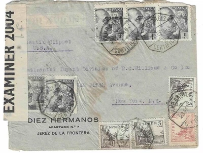 España 1943 Certificado Segunda Guerra Mundial Cubierta Censurada de España a Nueva York a EE. UU. Foto 1 de 2