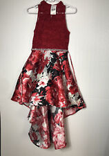 NEW Speechless Kids Red Floral Hi Low Faux Gem Party Dress Size 14 Girls $89 NWT