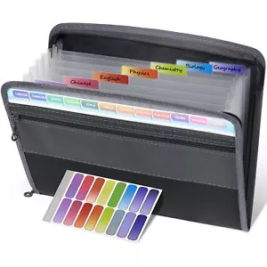 Accordion File Organizer with Zipper 8 Pocket Receipt Folder Letter Size Gray - Picture 1 of 6