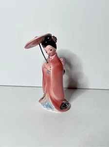 Vintage Josef Originals japanische Geisha Mädchen rosa Kimono Sonnenschirm Japan Figur - Bild 1 von 11