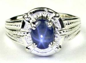 925 Sterling Silver Ladies Ring, Natural Blue Star Sapphire, SR284 - Picture 1 of 4
