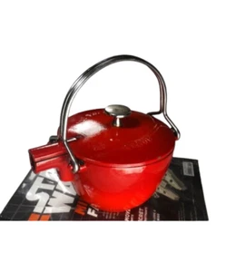 Staub La Theiere Cast Iron Round Tea Kettle Pot Pimento Red France - Picture 1 of 11
