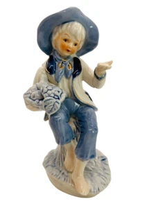 Vintage Porcelain Boy with a Fruit Basket Figurine White Blue and Gold Victorian - Picture 1 of 13