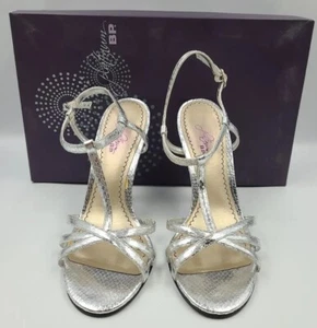 BP Platinum Amber Strappy Silver Sandals with 4.5 inch heels - Size 6.5 M - Picture 1 of 5