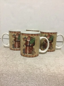 Country Santa Collection Set of 4 Mugs Coffee Tea by Susan Winget Patriotic Flag - Picture 1 of 12