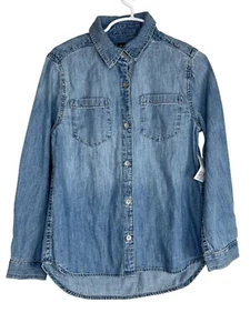 Gap Top Girls Small Kids Denim Blue Jean Chambray Long Sleeve Button Down Shirt - Picture 1 of 10