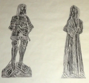 Vintage Monumental Brass Grave Rubbing 16th Century English Couple Lady & Knight - Picture 1 of 16
