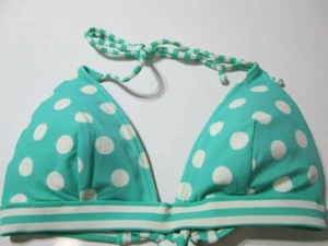 Victoria Secret Womens Size M Bikini Top Mint Wireless Lined Halter Polka Dot - Picture 1 of 6