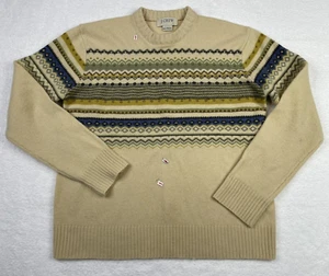 J Crew VTG 100% Lambswool Sweater Men L Cream L/S Fair Isle - Picture 1 of 7
