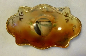 Piatto souvenir porcellana Cascate del Niagara vintage bordo oro punto prospetto foto - Foto 1 di 10