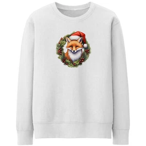 Christmas Fox Wreath Womens Sweatshirt Wildlife Animal Her Xmas Sweater Men W... - Picture 1 of 11