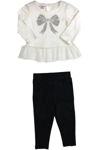 Infant Girls Cream & Silver Bow Black Legging Outfit 2 Piece Outfit - Picture 1 of 1