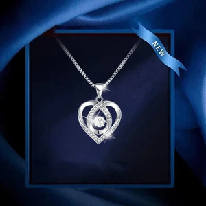 Valentines Day Gifts 925 Sterling Silver Necklace for Women White Gold Necklaces - Picture 1 of 12