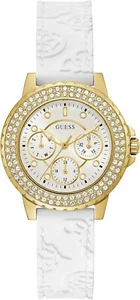 Guess Crown Jewel Ladies Gold White Silicone Strap Watch GW0411L1 *BRAND NEW* - Picture 1 of 7
