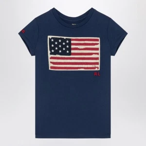 NWT Polo Ralph Lauren Boys' Navy Cotton Flag Appliqué T-Shirt Size 2/2T - Picture 1 of 10