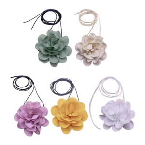 Trendy Floral Choker Necklace Tied Rope Necklace Fabric Elegant Rose Necklace - Picture 1 of 10