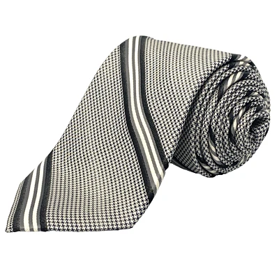 IZOD Silk Necktie Men's Sz 3.25" x 59" Gray Black White Striped Jacquard Tie Dad - Image 1 of 4