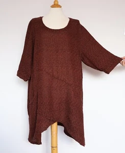 Tunica Grizas 100% lino marrone asimmetrico look schiacciato taglia XXL - Foto 1 di 7