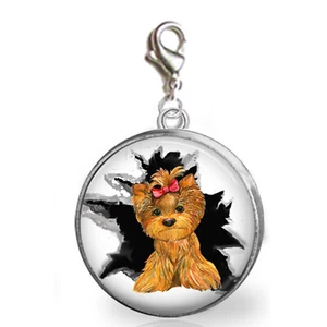 Pop Out Yorkie Dog Clip On Charm for Bracelet Zipper Pull Purse Photo Jewelry - Picture 1 of 1
