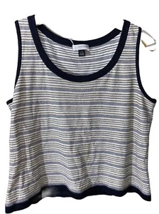 ST. JOHN Knits XL Knit Tank Top Creamy White Black Gold Sparkle Made In USA 🧡 - Picture 1 of 16