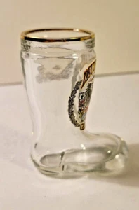 Vintage Glass Boot Shape Shot Glass Deutschland Pattern with Gold Rim - Picture 1 of 3