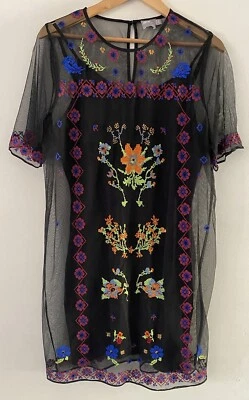 ASOS Embroidered Beaded Shift Dress Size 16 - image 1 of 4