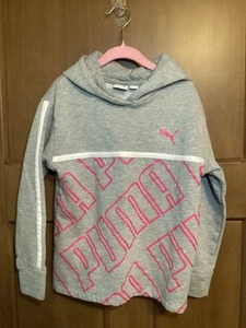 Puma Girls Hoodie Sweatshirt Gray Pink Size Small 7 - Picture 1 of 4