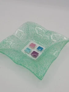 Murano Fused Art Glass Trinket Dish Multi-Color Block Style 5" Square MINT! - Picture 1 of 5