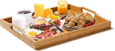 Large Wooden Trays for Serving, Bamboo Serving Tray with handles Natural  - Image 1 of 4