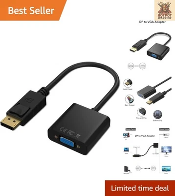 High-Speed DisplayPort to VGA Adapter - Portable Black Converter for Monitors - Image 1 of 4