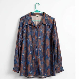 Camisa deportiva Shaker vintage años 70 manga larga estampado geométrico abotonada - Imagen 1 de 8